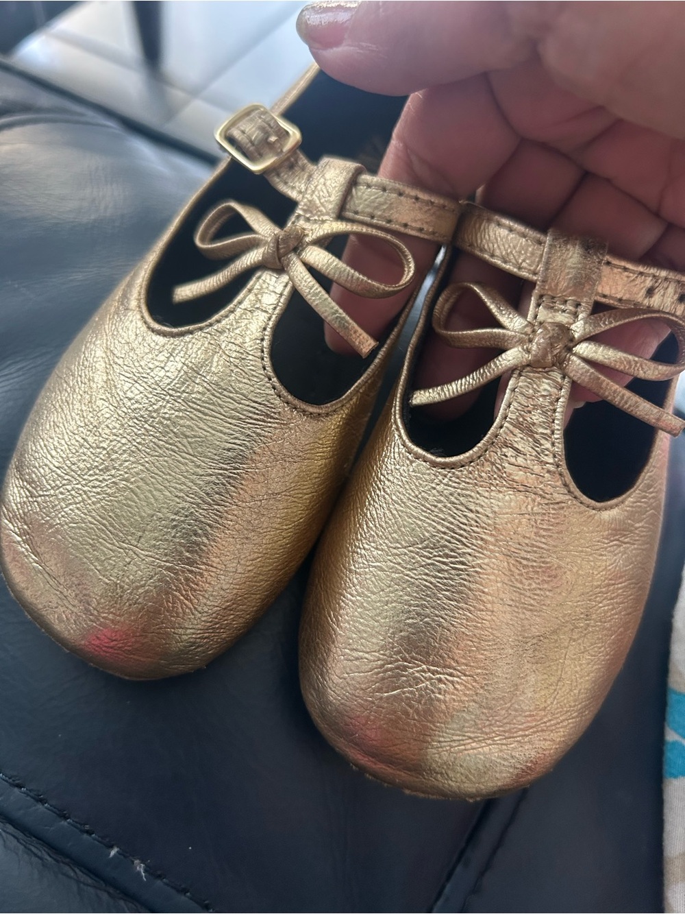 Zara Gold Metallic Toddler Mary Jane Shoes with Bow Strap